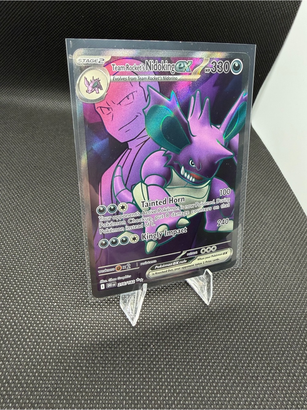 Pokemon Full Art Team Rocket's Nidoking EX Holographic Card - Purple & Green